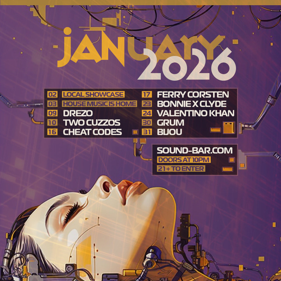 sound_bar's tweet image. Keeping our foot on the gas 🚀 rocketing toward January!  We hope you are spending Christmas and NYE with us in December, but if not, we have plenty of heaters landing in early 2026!

Presale Tickets and Complete Event Information at sound-bar.com