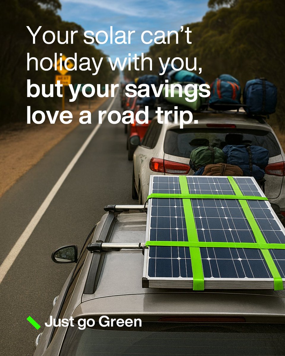 Your solar and battery stay home, but the savings come on holiday with you. Less spent on bills means more for the good stuff: holidays, family time, little adventures.

Just go Green: ap1.hubs.ly/y0q3Qd0

#SolarPower #JustGoGreen #SolarBattery #AussieSolar #SolarSavings