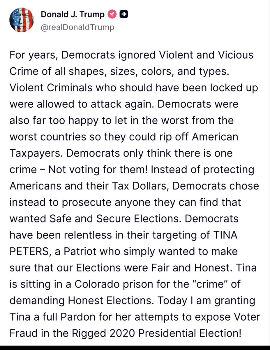PRESIDENT TRUMP PARDONS TINA PETERS!!! 🔥🔥🔥🙏🙏🙏

Thank you!!! ❤️