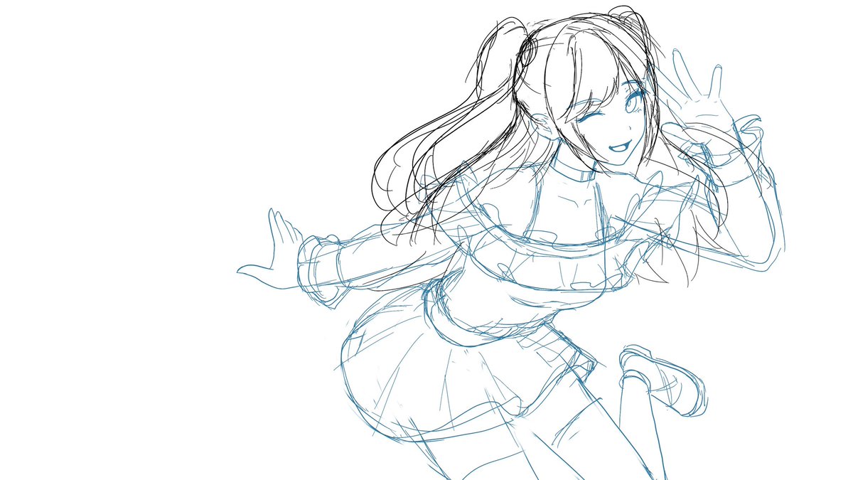 ラフ、線画、シャドウ、仕上げはこんな感じ