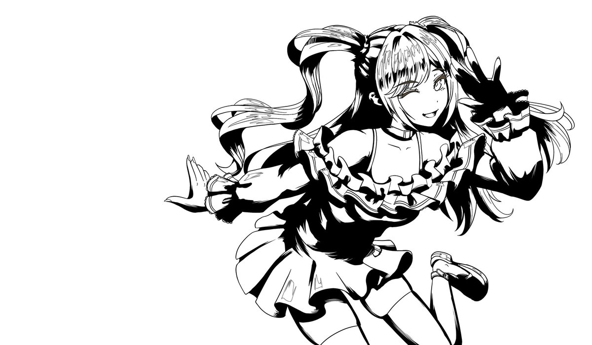 ラフ、線画、シャドウ、仕上げはこんな感じ