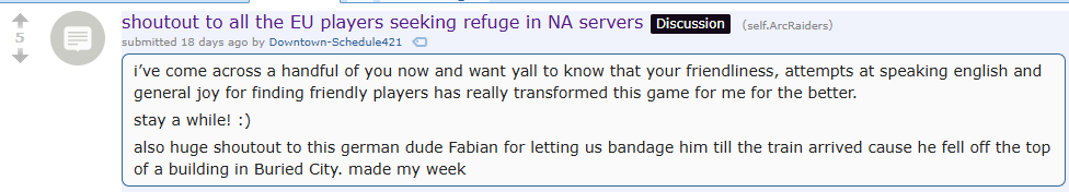 It's amazing how as an NA Arc Raders players, we just live in a different world than the EU without knowing how good we have it

Same goes for so many other things