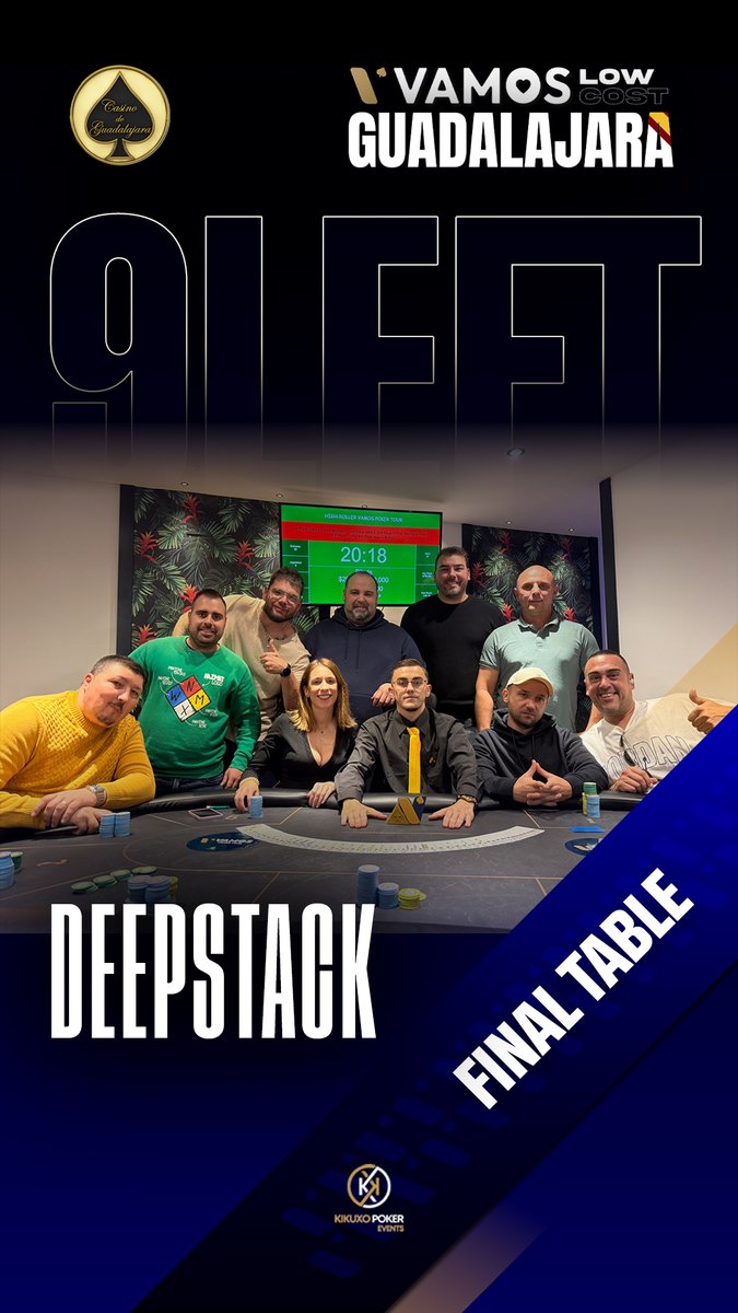 VamosPokerTour's tweet photo. ๐ช๐ธ Mesa Final del Deepstack en Guadalajara ๐ฅ
El paralelo de la noche ya tiene a sus รบltimos 9 jugadores luchando por los 1.750โฌ del primer premio y el trofeo del VPT Low Cost.
ยกSuerte a todos!
#VamosPokerTour #Guadalajara #Deepstack https://t.co/ITIC2Ij7iY
