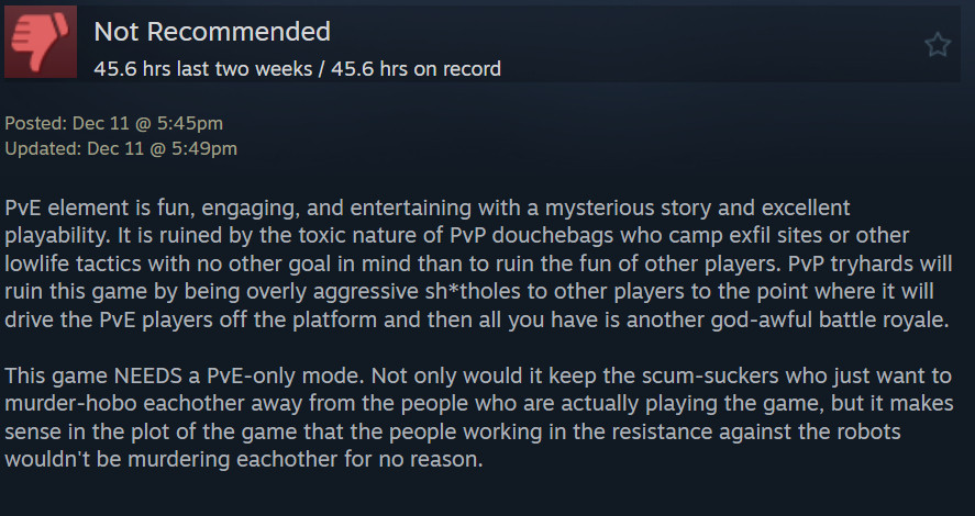 Vorigoth's tweet image. Review and analysis of @ARCRaidersGame
after nearly 50hours of play. Great story idea, wonderful gameplay, fun environments and engaging depth... but it's all ruined by a TERRIBLE, TERRIBLE PvP element that invites and rewards shitty behavior. The game NEEDS a PvE only mode.