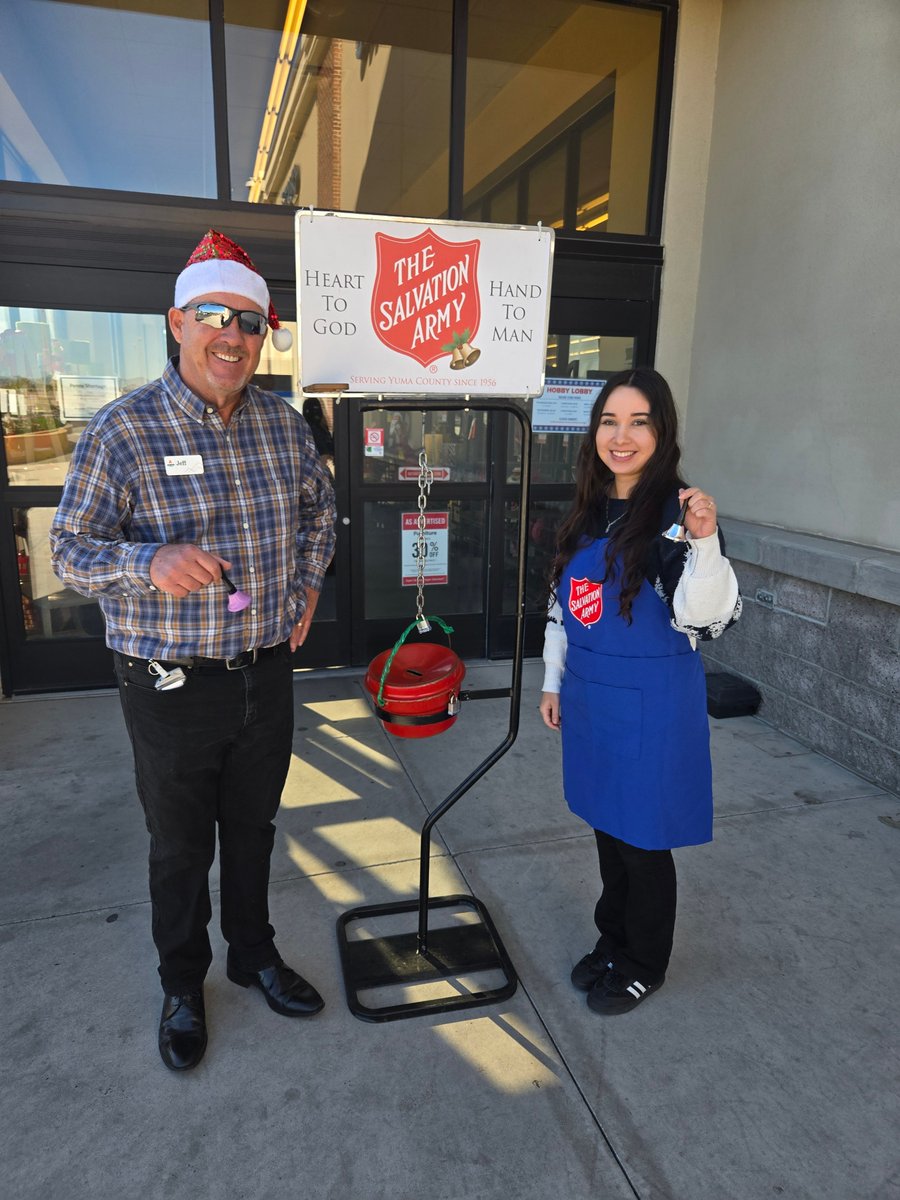 avenirfinancial's tweet photo. On the 11th day of Giving, Avenir Financial jumped into the holiday spirit and helped ring bells for The Salvation Army Yuma! 🎄 Our team spent the day spreading cheer, greeting the community, and supporting a great cause that makes a real difference here at home.

We were glad to show up, give our time, and be part of something meaningful during the holidays.

#AvenirFinancialGivesBack #HolidaySpirit #SalvationArmyYuma #AvenirFinancial #RootedInYuma
