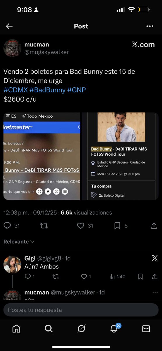 ixchelps's tweet photo. @mugskywalker es un estafador, no caigan en su estafa.

Regresa el dinero ratero!

#BadBunny #Ticketmaster #BadBunnyCDMX https://t.co/fFNh4xeEXx