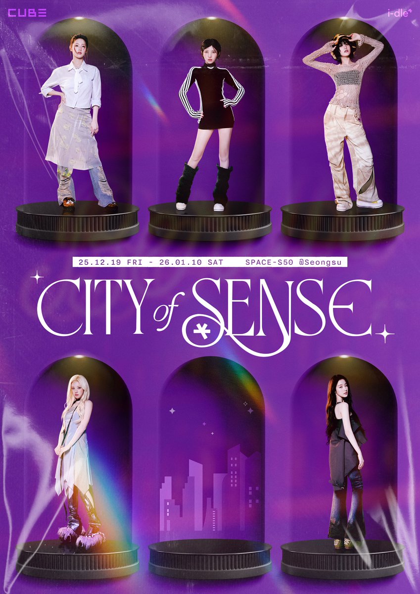 idlecharts's tweet photo. Promotional poster for "CITY of SENSE", i-dle’s new media exhibition.

The event will take place from December 19 to January 10 in Seoul. https://t.co/EIqfHDLE0H