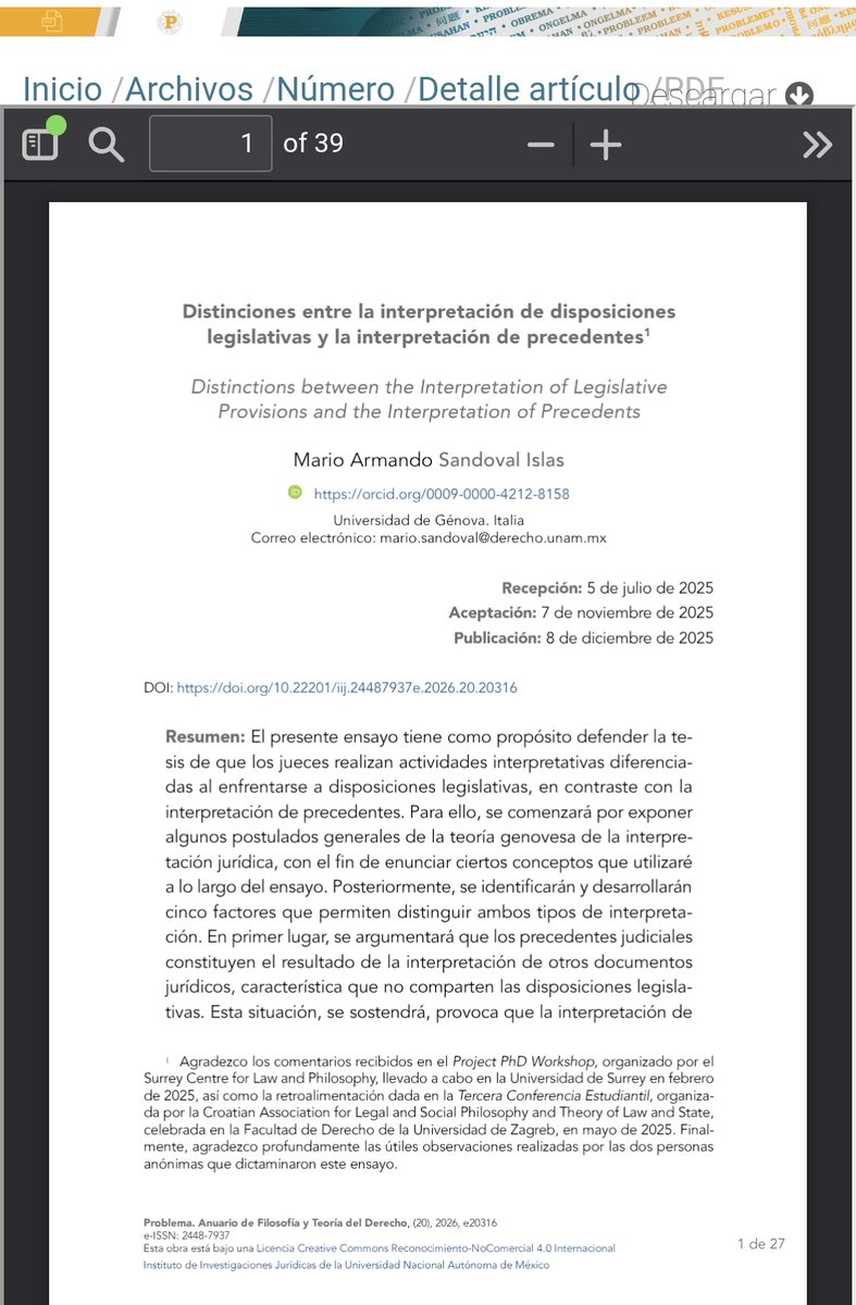 Comparto mi más reciente ensayo, publicado en "Problema, Anuario de Filosofía y Teoría del Derecho" del IJJ-UNAM.
revistas.juridicas.unam.mx/index.php/filo…