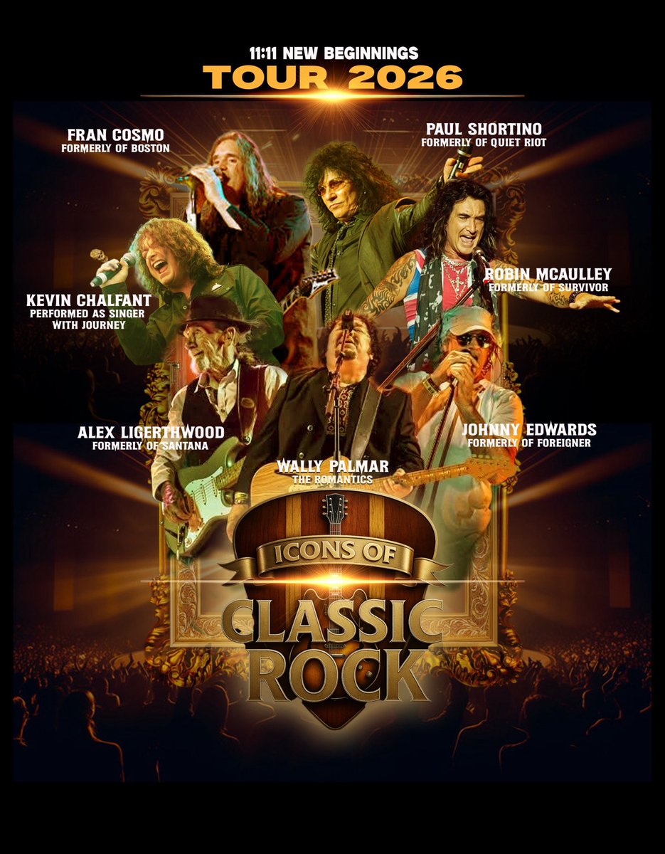 We are pleased to announce that Icons of Classic Rock has officially opened bookings for the 2026 season across the USA, Mexico, and Latin America.
As a reminder, Icons of Classic Rock is not a tribute act. 
Our upcoming production, 2026 Tour: 1111 New Beginnings,