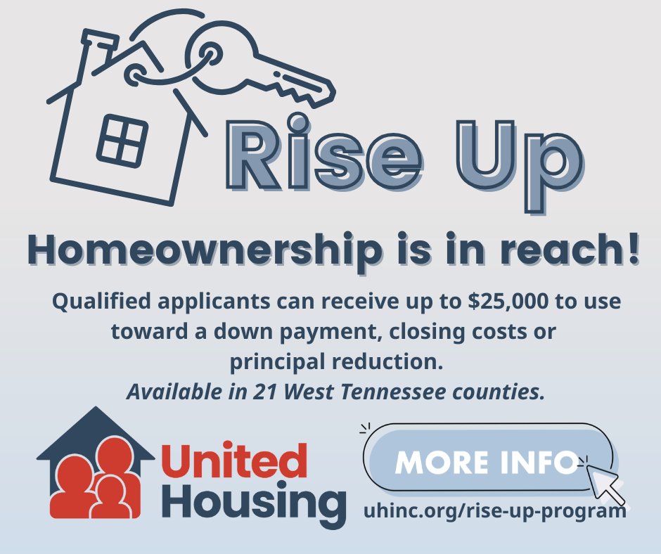 🔑 We're empowering first-generation, first-time homebuyers in West Tennessee. Learn more about our Rise Up program and how it could help you ⇾ uhinc.org/rise-up-program
