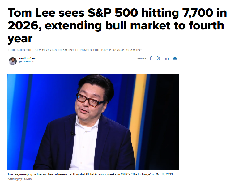 🔵BARCHART: Tom Lee prevede che l'S&P 500 raggiungerà i 7.700 punti nel 2024.