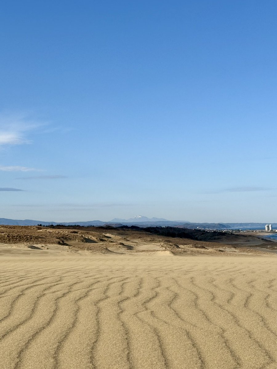 Sakyu_visitor's tweet image. 12月11日・12日

昨日は約65㌔先の大山がくっきりはっきり見えるほど、空気と空が染んでいました🏔️

今日は打って変わって、悪天候?
風は16m/s吹いています。
砂柱と砂廉がしっかり見ることができます!
気温差が激しいので、暖かくしてお越しくださいね🤧

#鳥取砂丘 #鳥取県 #鳥取市