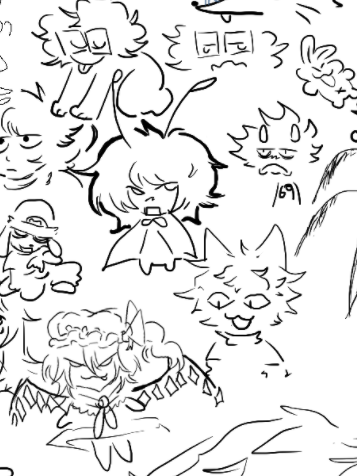 paintedplugin's tweet image. was on a magma with friends yesterday or today depending on how you see it and i drew flandre and wriggle and parappa and karkat and me and killua