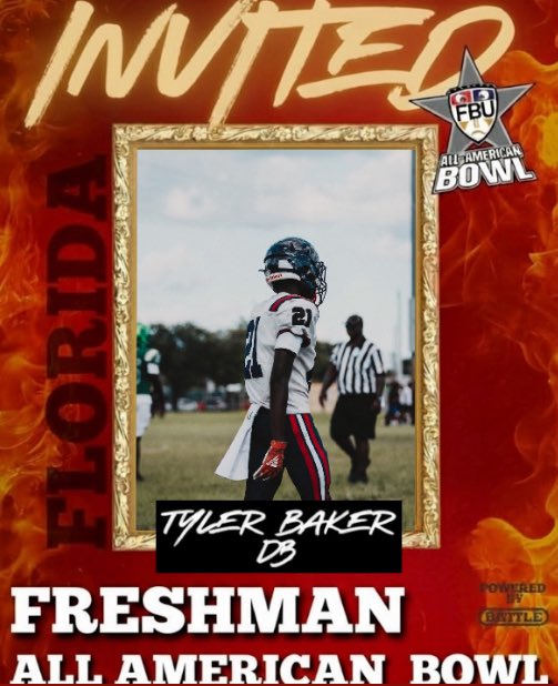 tbaker_1's tweet photo. Profoundly Blessed To Be Invited To The FBU Freshman All American Bowl #blessed @FBUcamp @One11Recruiting https://t.co/jqo8rtMb34