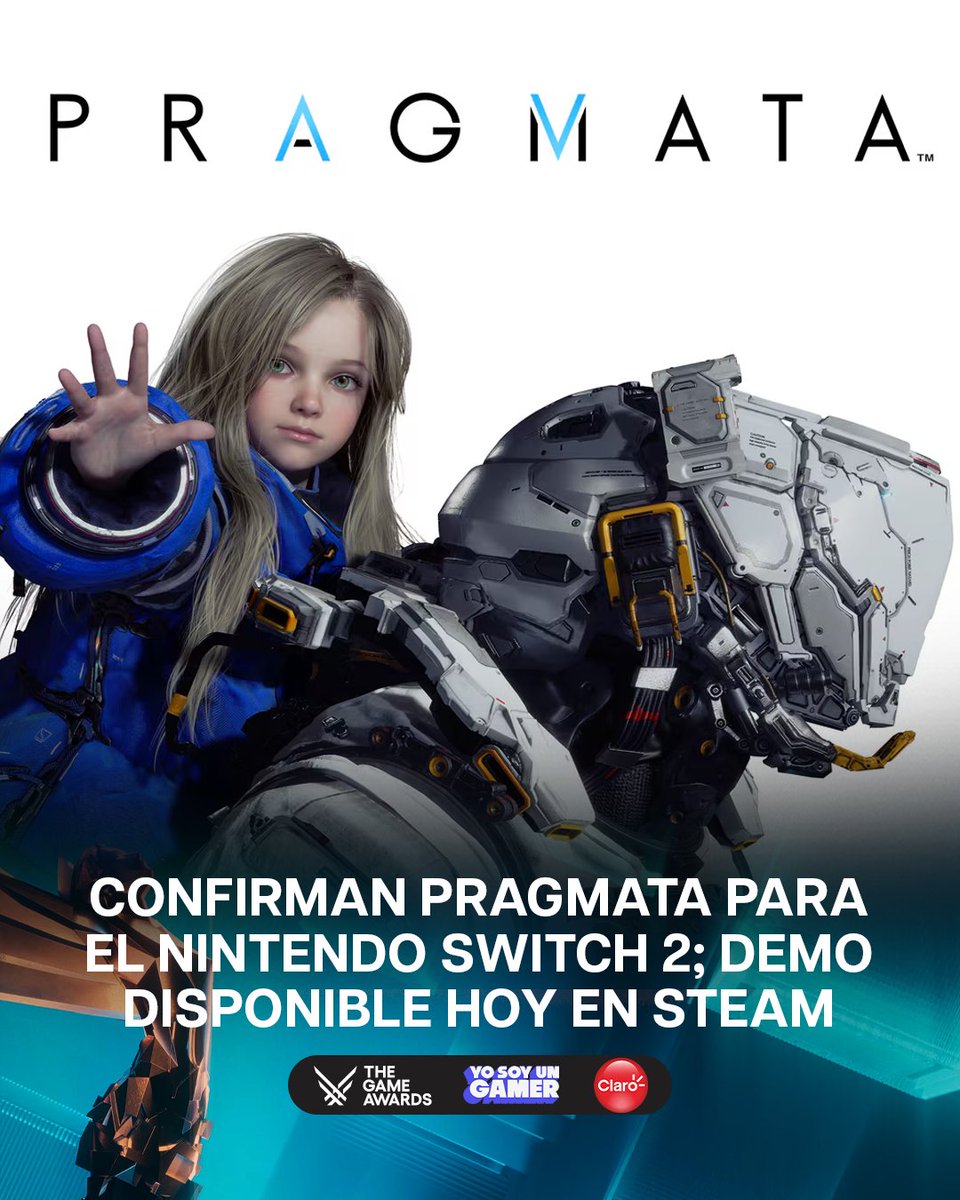 YoSoyUnGamerTW's tweet photo. Confirman Pragmata para el Nintendo Switch 2. De igual manera, anunciaron que el demo está disponible ahora mismo en Steam, con el demo saliendo más adelante en Xbox Series X|S, PlayStation 5 y Nintendo Switch 2. #Pramata #TheGameAwards #TGA2025 https://t.co/bQhfhV0Am6