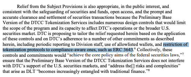 Wahndo_'s tweet photo. the DTCC drops ERC-3643 as the default token standard for compliance twice in their "No-Action Letter Request Related to The Depository Trust Company’s Development of the DTCC Tokenization Services" that was just granted by the SEC

bullish @AscendFi 
bullish @Chainlink

$LINK https://t.co/LKyd1uNCUr
