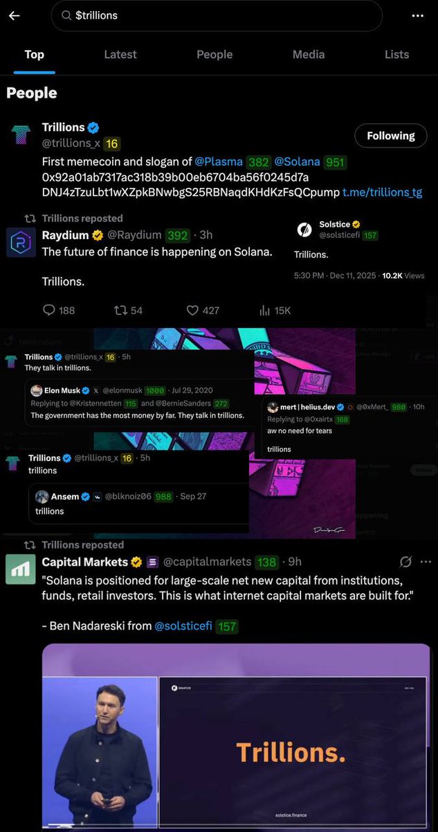 trillions_x's tweet image. It’s not just a slogan  it’s a mindset.
@solana community use it in tweets, in memes, in chats, in every move they make.
They talk about trillions like it’s the natural next step for the ecosystem,
not some distant dream or fantasy.
On #Solana, “Trillions” isn’t a wish.
It is a…
