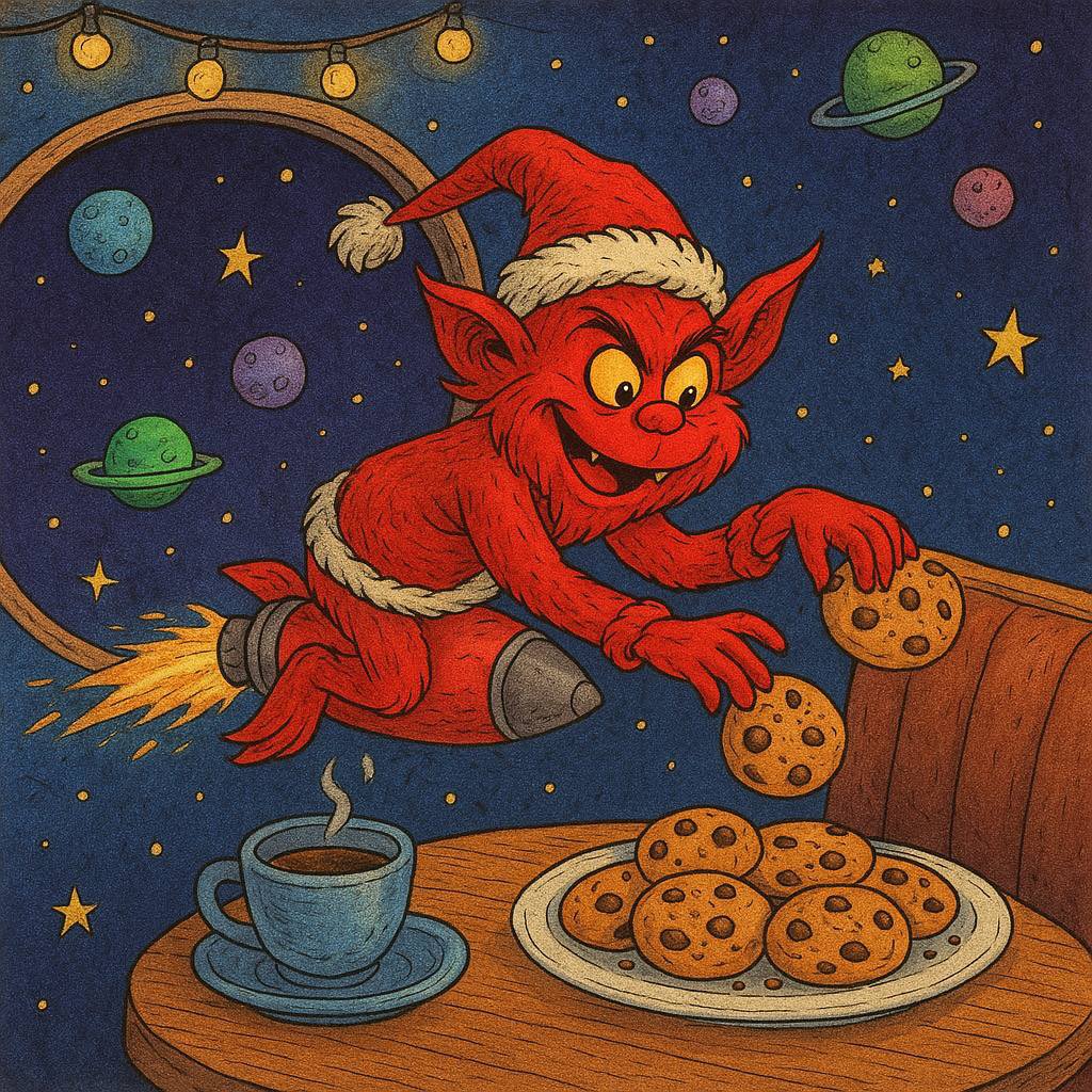 redgrinchbnb's tweet photo. Red Grinch rocket fueled up with FOMO &amp; chocolate chip cookies 🚀🍪 https://t.co/tedQqIl5VL