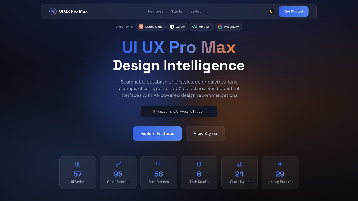 UI UX Pro Max는 AI 코딩 도우미를 위해 설계된 "스킬"로, 다양한 플랫폼과 프레임워크에서 전문적인 사용자 인터페이스(UI) 및 사용자 경험(UX)을 구축하기 위한 디자인 인텔리전스를 제공하는 것을 목표로