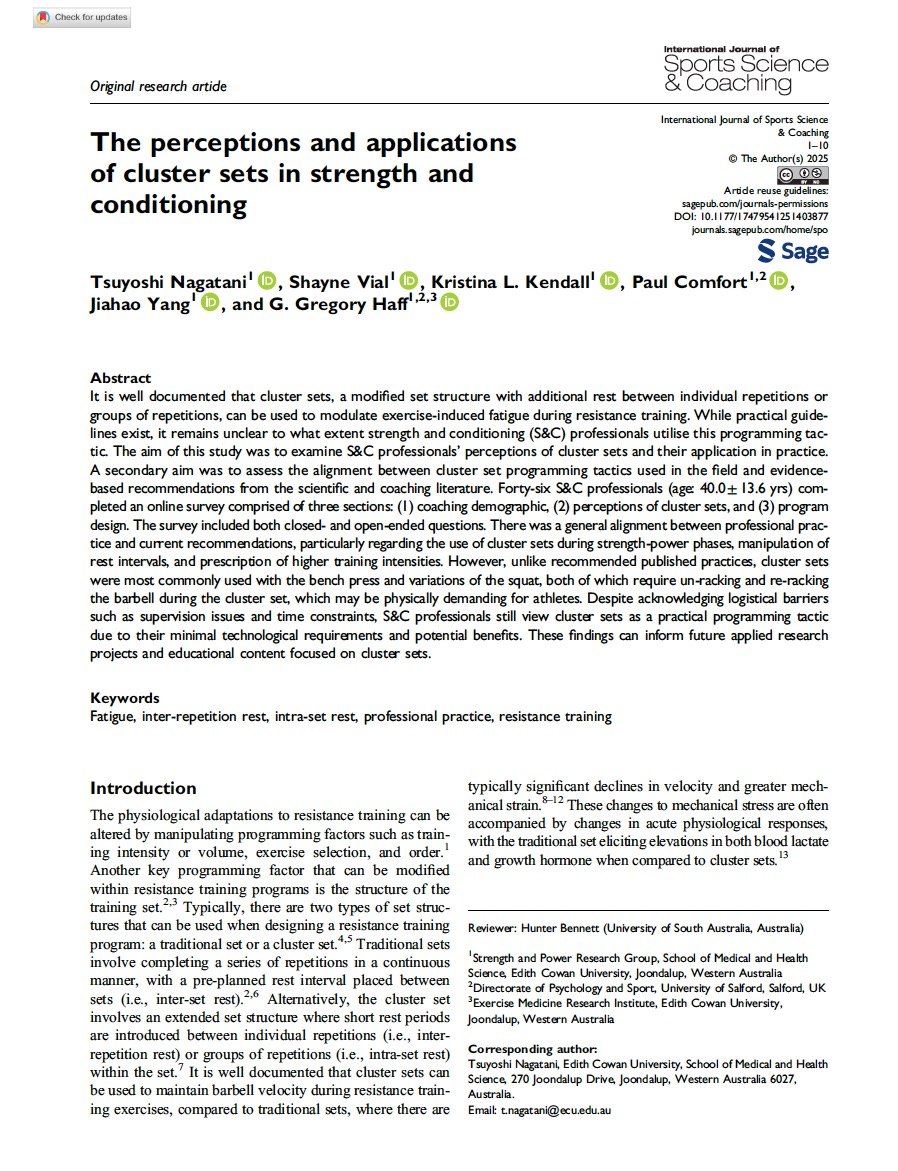 Doc_Haff's tweet image. 🔥 NEW S&amp;amp;C DATA! 80% of professionals use Cluster Sets 

How they'r programmed:

Power: LOW Reps (≤5) + LONG Rest

Hypertrophy: HIGH Reps (9–12) + SHORT Rest

Read the study! tinyurl.com/yf2dwvfk
#ClusterSets #StrengthTraining #SCA #PowerDevelopment