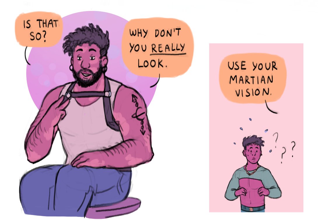 Martian Manhunter in: Gay bar shenanigans with Ma'alefa'ak 