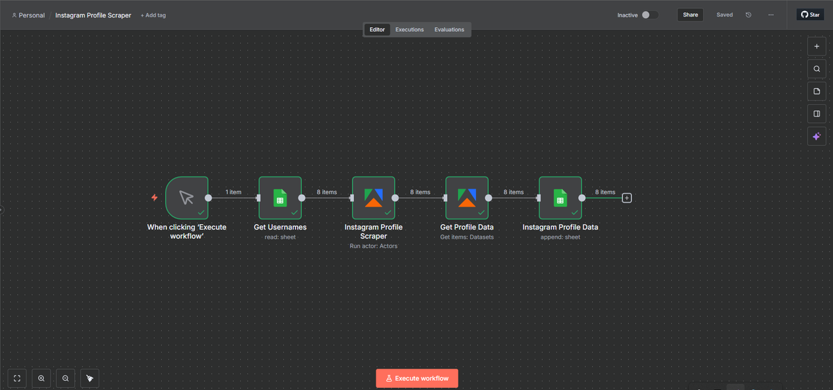 LuxeAutomations's tweet image. Here's a workflow that scrapes unlimited Instagram profiles automatically using @apify without typing a single line of code created in @n8n_io!

Watch the full set up video here: 👉 youtu.be/dlqLEhboIEs

#Instagram #InstagramGrowth #LeadGeneration #LeadGen #WebScraping #Apify