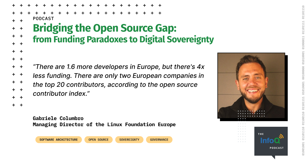 InfoQ's tweet image. 🎧 #InfoQ #podcast:
Gabriele Columbro, managing director of Linux Foundation Europe, breaks down the key differences in the #OpenSource landscape across Europe, China, and the US.

▶️ Listen now: bit.ly/4oRMxJd

#SoftwareArchitecture #Sovereignty #Governance #Regulation