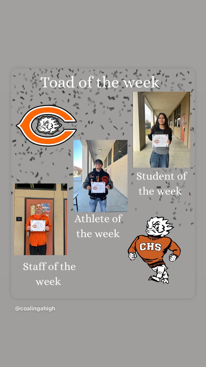 chstoads's tweet photo. Congratulations to our Toads of the Week!
Student of the week: Devanny Ayon
Athlete of the week: Samuel Quiñónez
Staff of the week: Mr. Brown
Keep showing that PRIDE in Toad Nation. 🧡
#toadpride https://t.co/xk25fAUGWJ