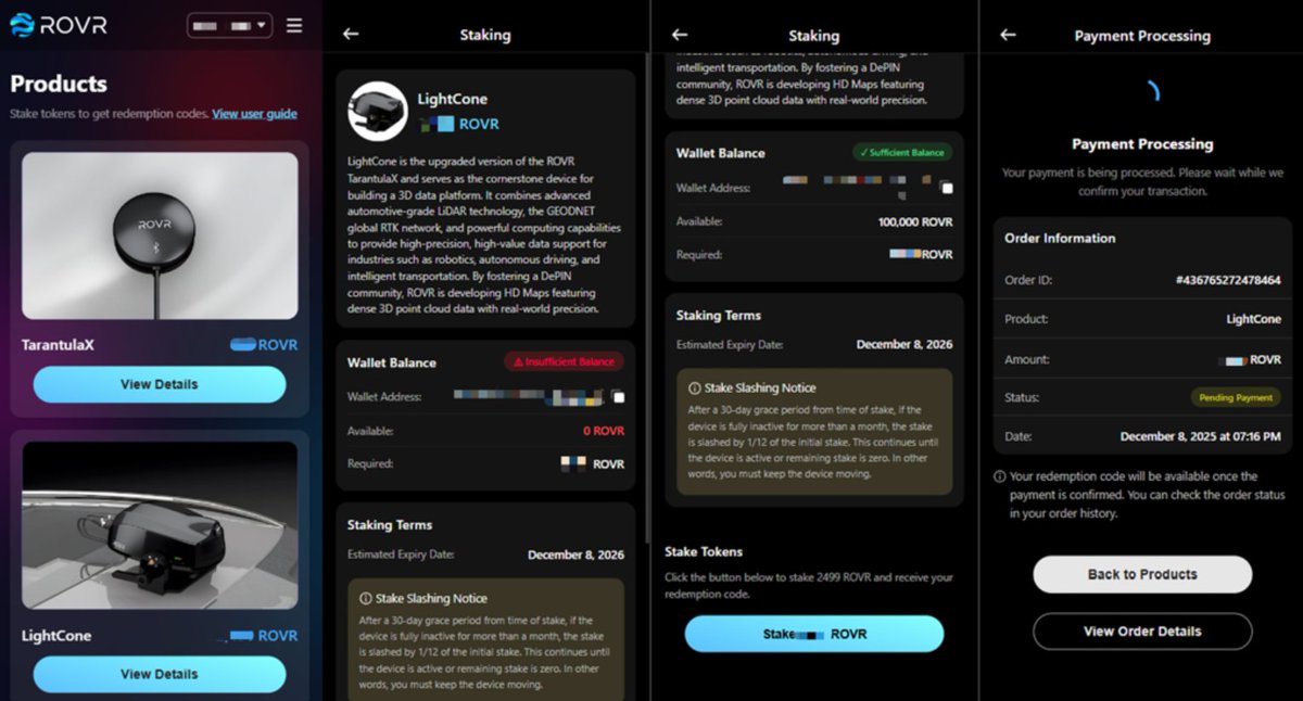 Here's a first look at the staking guide! It's set to soft launch on 12.15!

Here’s how it works:
🔹 Connect your wallet
🔹 Choose the device you want
🔹 Stake the required $ROVR
🔹 Receive a discount code
🔹 Order your device
🔹 Devices begin shipping mid-January 2026 🚚✨
