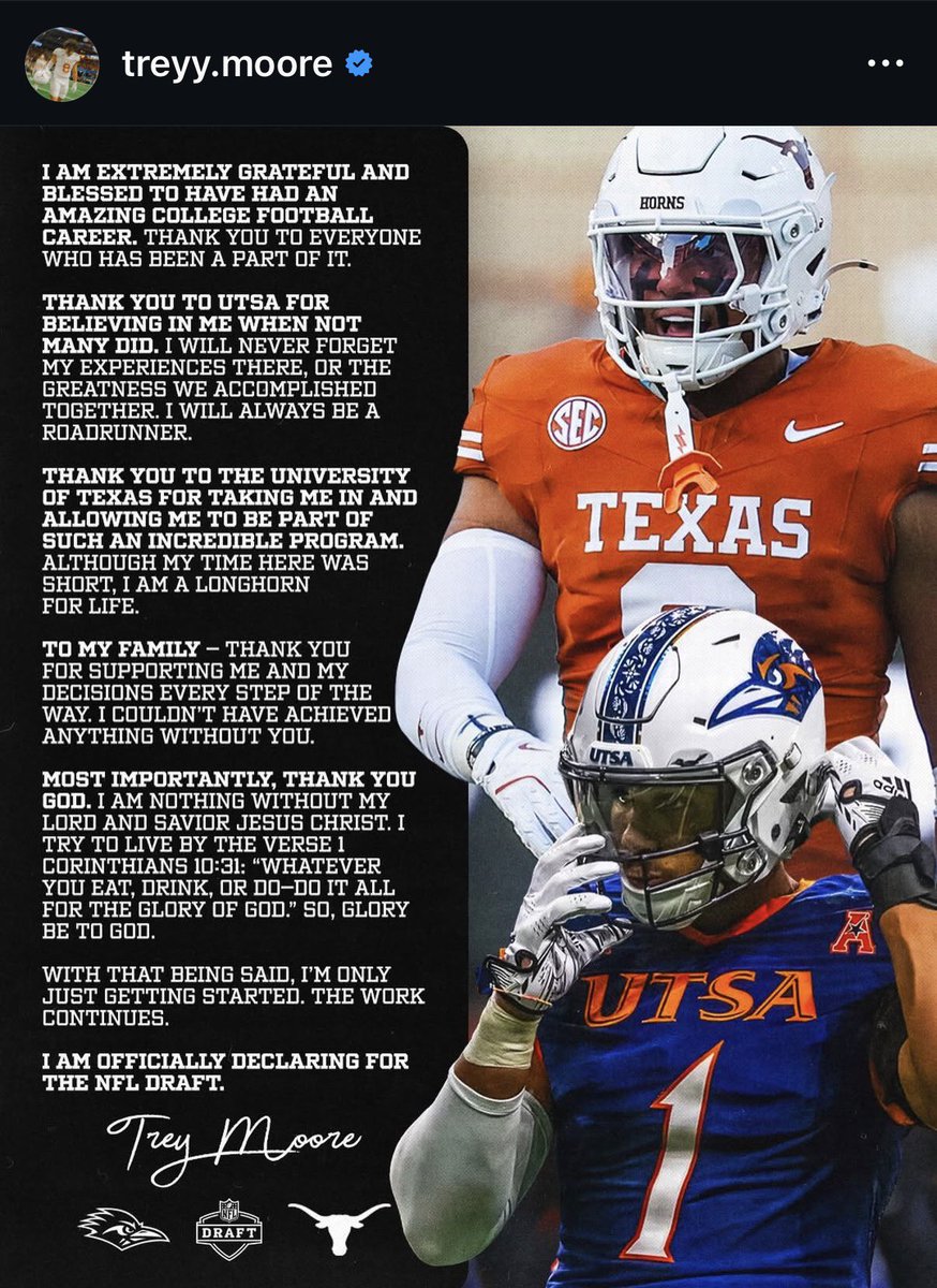 orangebloods_'s tweet image. Trey Moore Officially Declares for the NFL Draft! 🤘