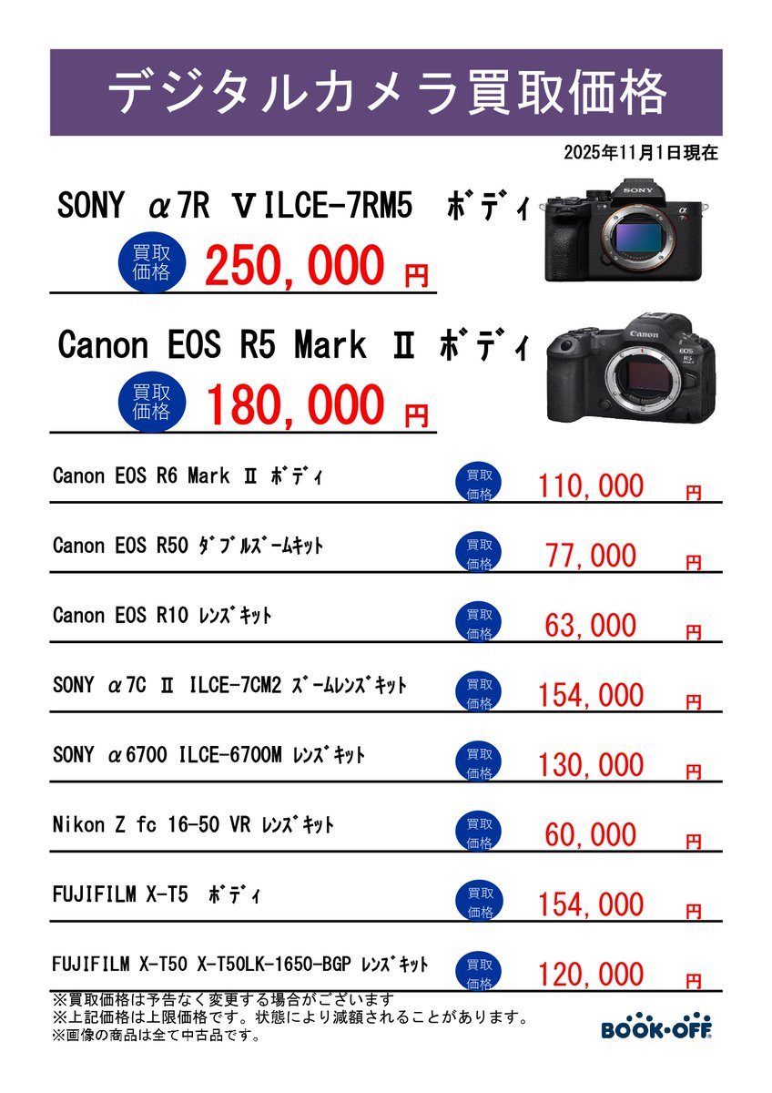 2025/12/14現在のカメラの高価買取情報です📷📹 SONY α7R V ILCE-7RM5