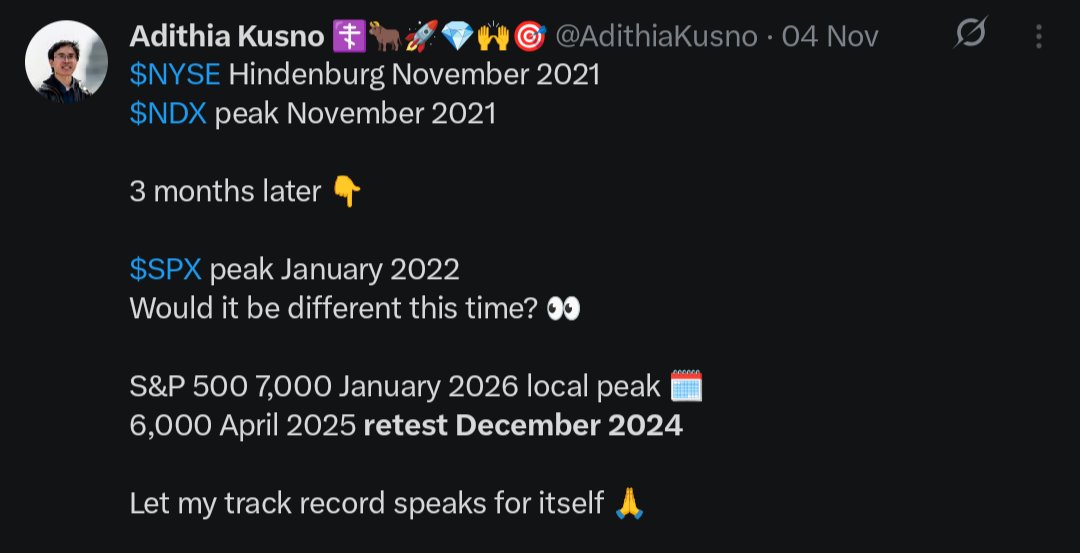 AdithiaKusno's tweet image. January 2026 7,000 local peak not the top
April above 5,484.77 Zweig 12m valid -20%
September/October 8,000 the top wave 3
February/March 2027 beginning recession
Shmita 7 year wave 4 bottom 4Q28 4Q29
#RoaringTwenties $SPX 21,000 wave 5

Credits to @Mr_Derivatives and @Bluekurtic