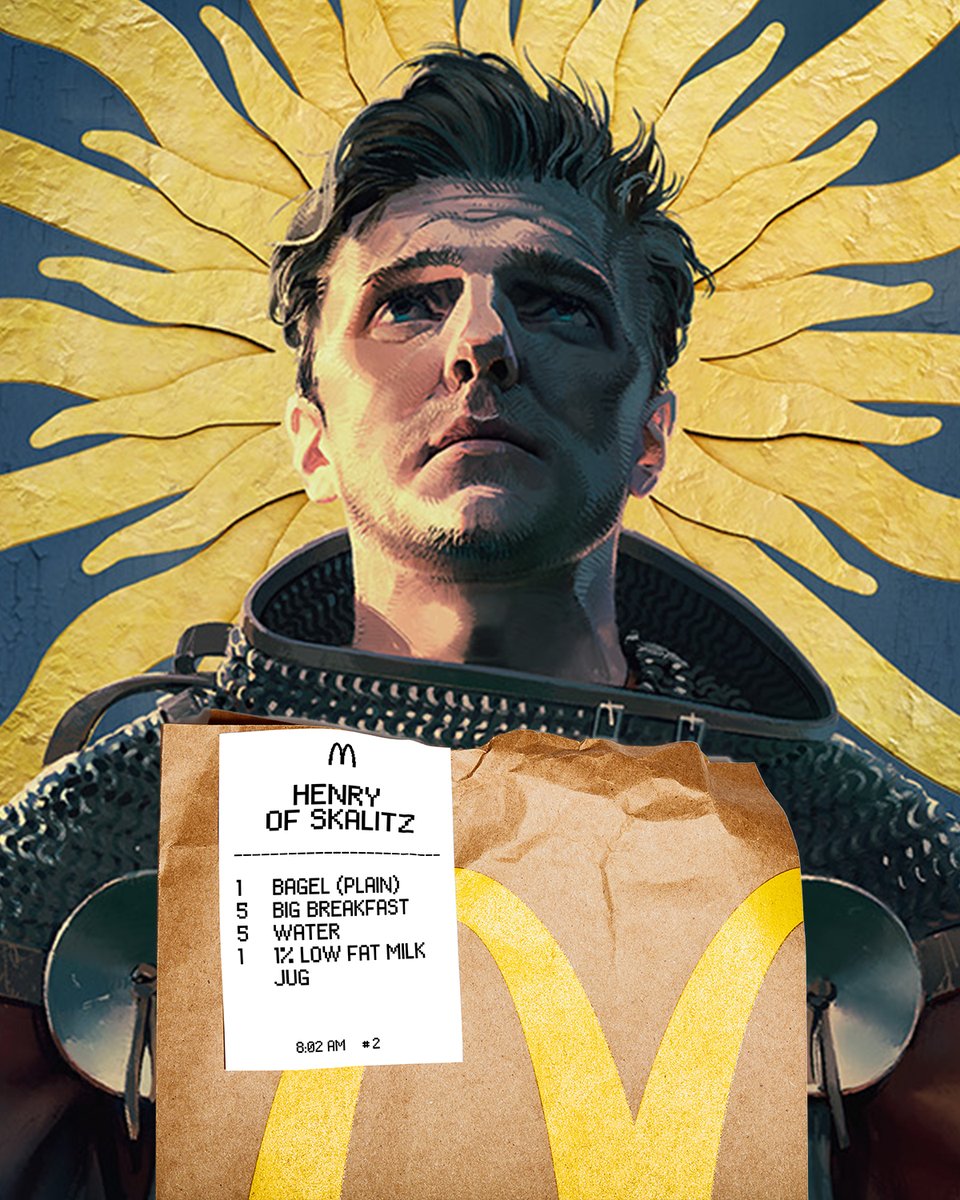 McDonalds's tweet image. breakfast mcdelivery straight to the alchemy bench @KingdomComeRPG