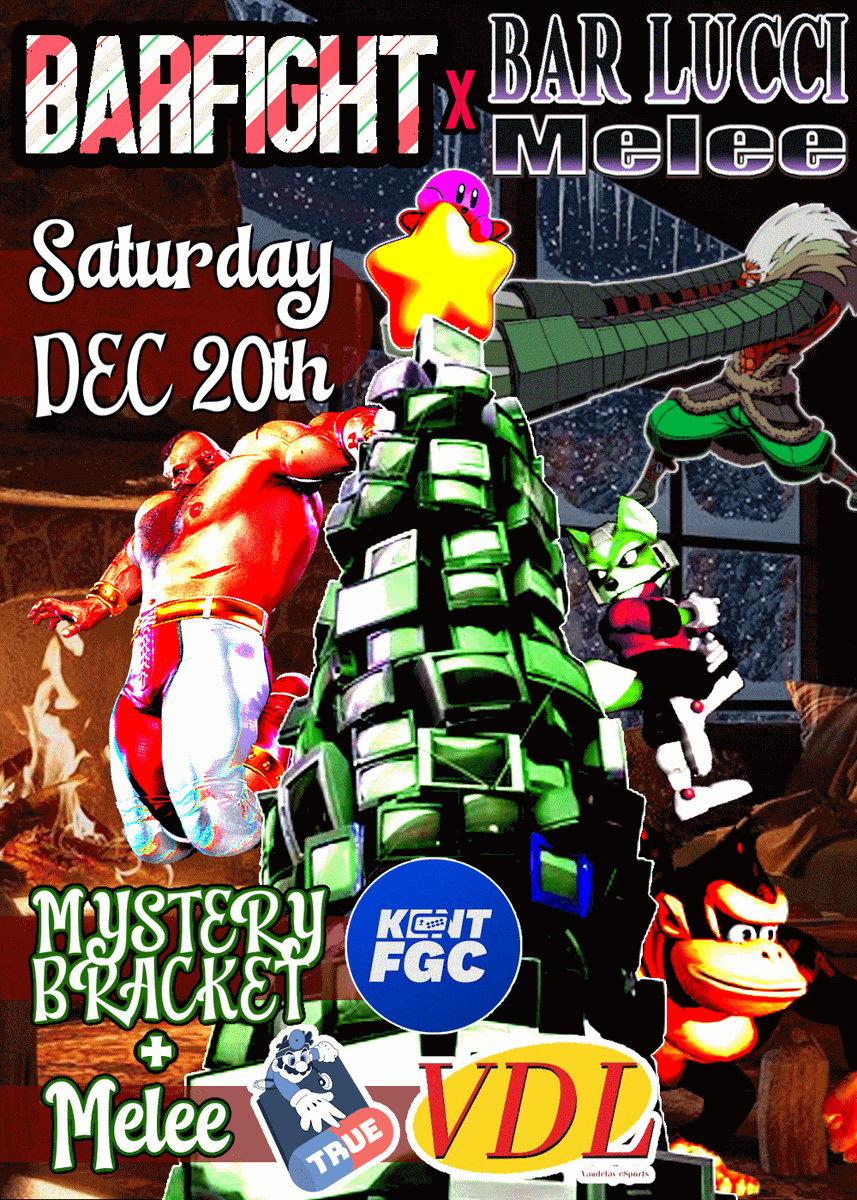 WhimFGC's tweet image. Christmas BARFIGHT is Saturday the 20th! Come by for a Mystery Bracket at Bar Lucci and Christmas festivities. We'll be celebrating alongside Bar Lucci Melee so sign up if you dabble!