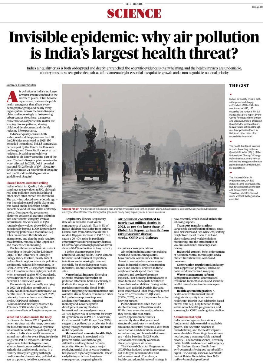 ShivenduShree's tweet photo. Air pollution is India’s largest invisible health crisis.
Its impact is slow, silent, and devastating.
Unless we respond with the urgency of a national emergency, we should be prepared to face a full-scale health emergency very soon.
#AirQuality #ClimateHealth #India https://t.co/DbEq0arFg2