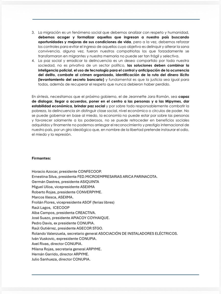converpymes's tweet photo. Las Mipymes, trabajadores y gremios apoyamos  a Jeannette Jara. Chile necesita estabilidad, diálogo, paz social y fin a los abusos. Las personas primero.

No más monopolios, integración abusiva ni colusiones. Las Mipymes y la ciudadanía merecen mercados justos y competitivos. https://t.co/uvfbPs04uM