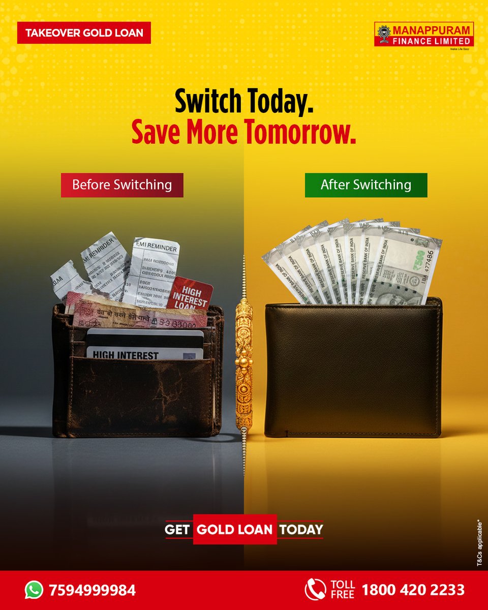 ManappuramMAFIL's tweet photo. Why stick to high rates when a better option exists?Take Over Gold Loan lets you transfer your loan effortlessly. More savings, more clarity, more peace.
Apply now: https://t.co/slbX3M3Nrm
#TakeOverGoldLoan #LowerInterestRates #SmartFinance #ManappuramFinance #GoldLoanTransfer https://t.co/6oaSHxh2zC