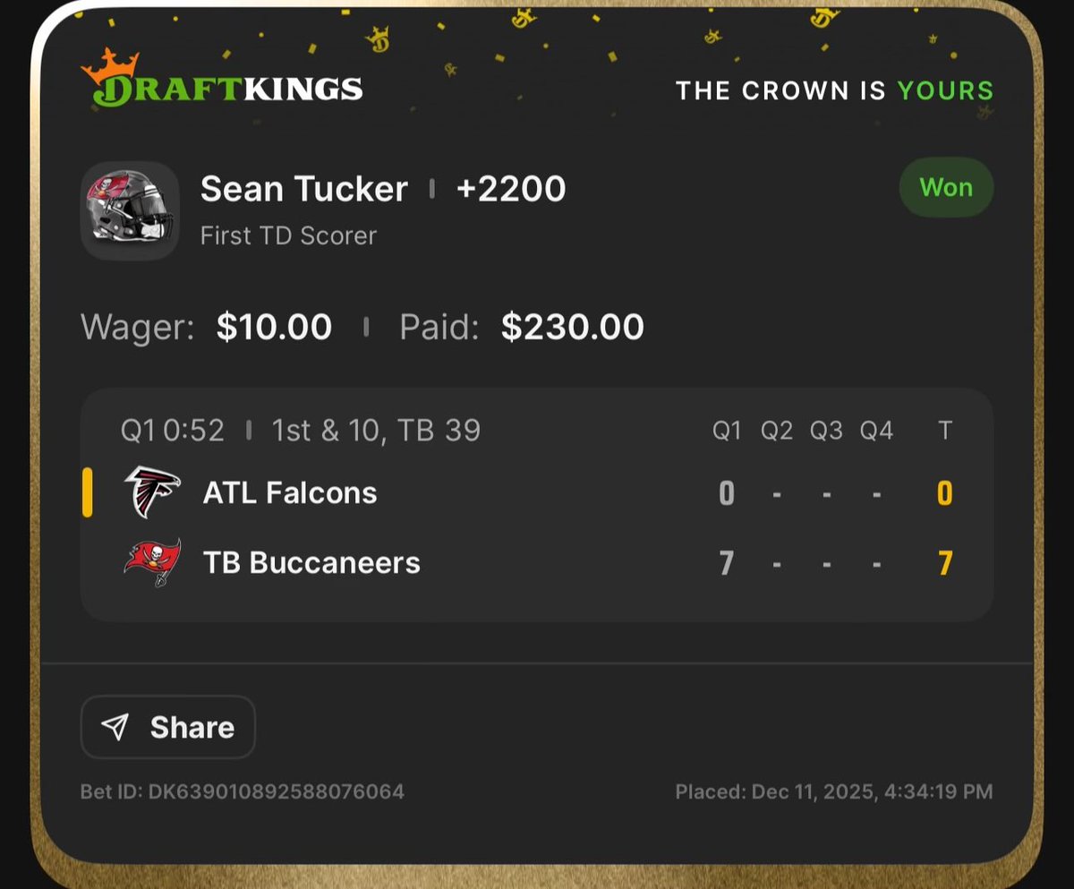 When you’re following your boy <a href="/kiiLkenny/">kenny</a> and his plays, but listening isn’t a real skill of yours…sometimes it pays off. 

Apparently he said to play the AnytimeTD and the LAST TD not the first…whoops?  

Guess I gotta make another bet!  Keep crushing it Kenny!