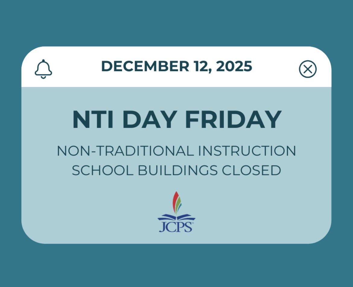 JCPSKY's tweet photo. ❄️ NTI DAY | Due to forecasted winter weather, Friday, Dec. 12 will be a Non-Traditional Instruction (NTI) day for students and staff. All athletic and extracurricular events are also canceled. https://t.co/HoJX9R7Zbr