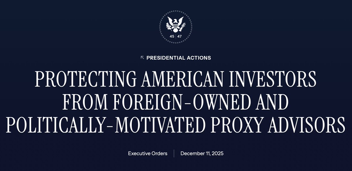 Great new move by President Trump. 👇

ISS and Glass, Lewis &amp; Co., as the EO states, "control more than 90 percent of the proxy advisor market," and have driven some of the most radical corporate policies imaginable in recent years (DEI, ESG, etc.). 

Things must change.