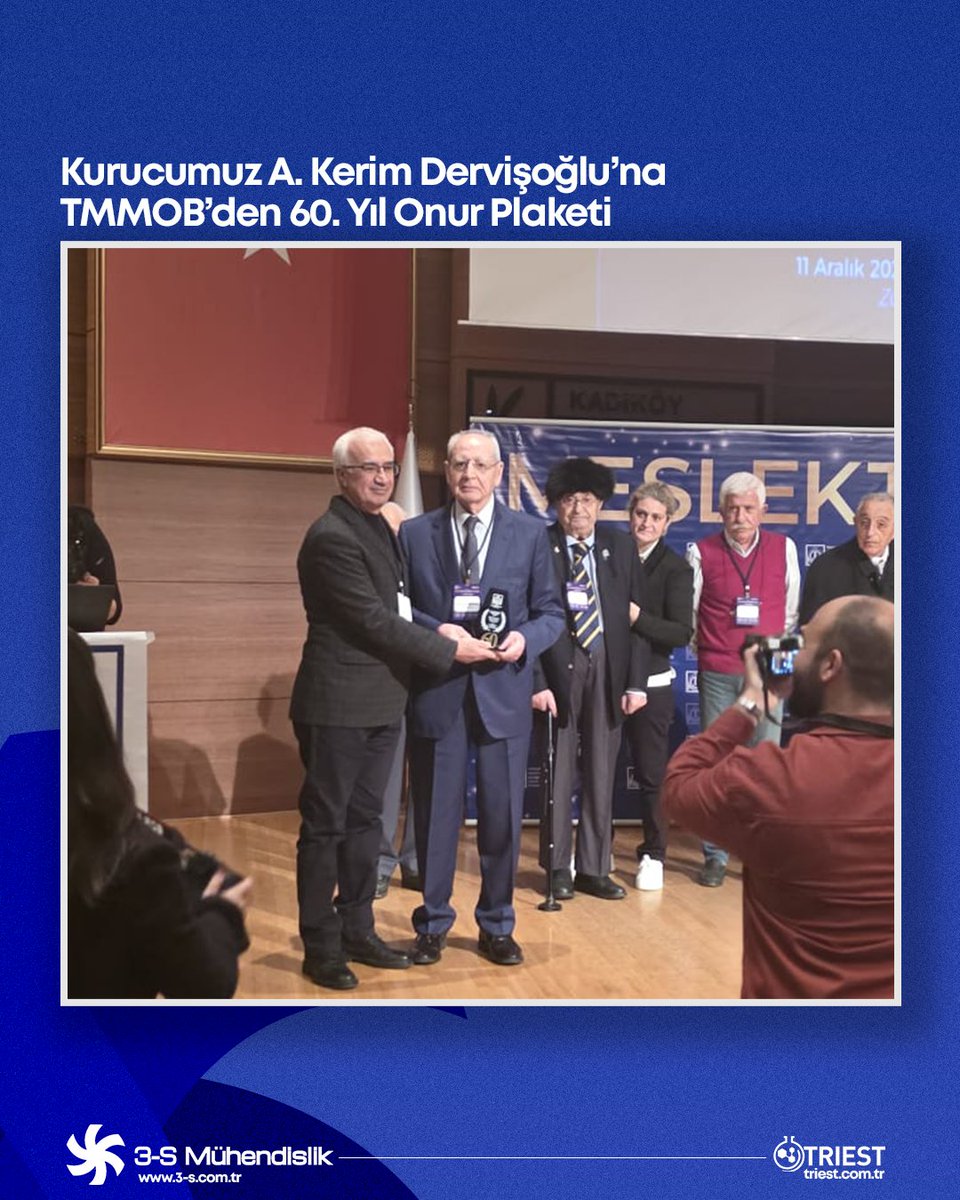 Kurucumuz ve Onursal Başkanımız A. Kerim Dervişoğlu, TMMOB Makina Mühendisleri Odası tarafından düzenlenen Plaket ve Onur Belgesi Töreninde meslekteki 60. yılı dolayısıyla plaketle onurlandırıldı.

Bizi ziyaret edin
3-s.com.tr