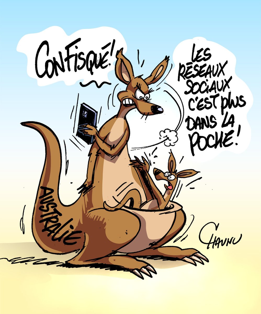 EmmanuelChaunu's tweet image. ✏️ dessin du jour pour @ouestfrance l’Australie interdit aux moins de 16 ans l’accès aux réseaux sociaux