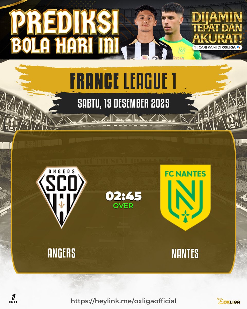 OxLiga's tweet photo. ANGERS vs NANTES
💥 Ligue 1 sering pelit gol, tapi bukan yang ini
Pola main tertutup, fokus pertahanan
UNDER terlihat paling aman
Pilihan tenang untuk yang main cerdas https://t.co/ycElfIZNEE