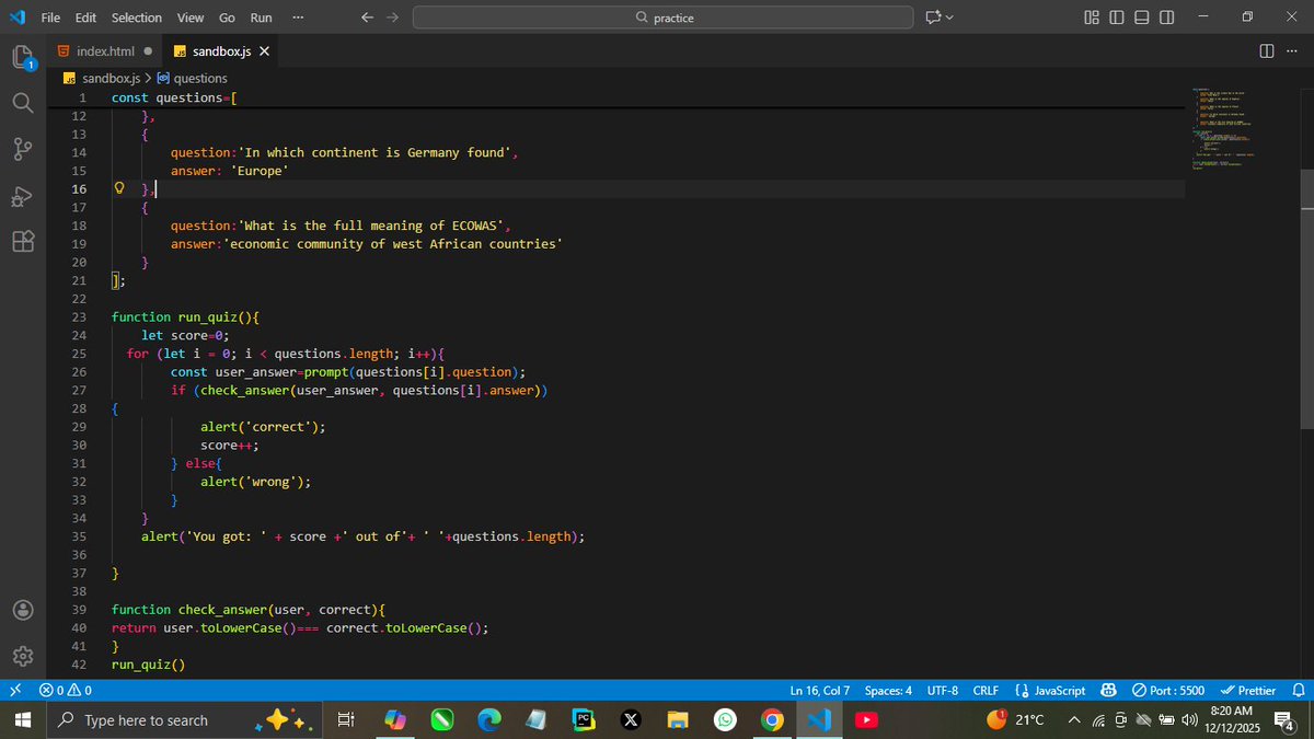 code_with_nynja's tweet image. Still on learning JavaScript  
I designed a simple quiz game
#progressisprogress