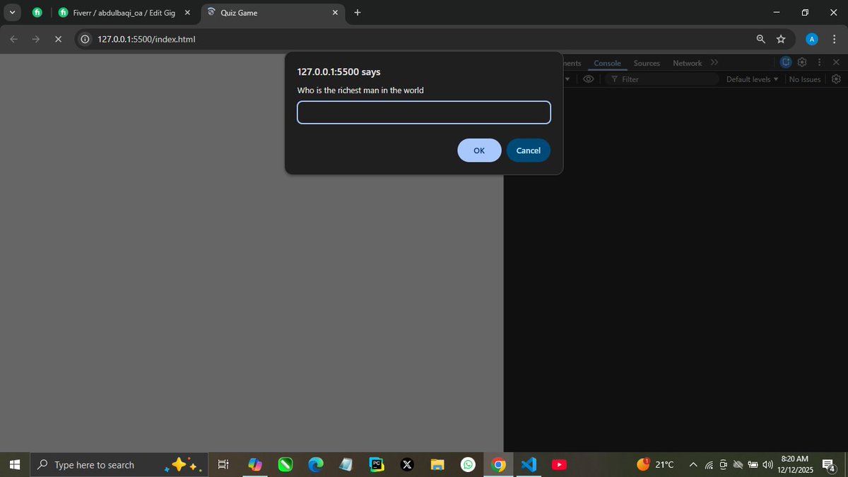 code_with_nynja's tweet image. Still on learning JavaScript  
I designed a simple quiz game
#progressisprogress