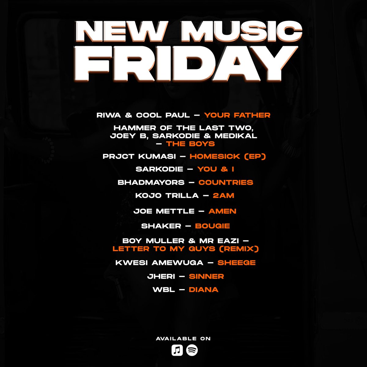 UPDATE🚨: Our New Music Friday Playlist has been updated and this week <a href="/riwamusic/">R I W A</a> is our cover star!⭐️

Featuring <a href="/Dahammergh/">Da’Hammer</a> <a href="/PRJCT_Kumasi/">PRJCT Kumasi</a> <a href="/sarkodie/">Sarkodie</a> <a href="/bhadmayorss/">BHADMAYORS</a> <a href="/kojotrilla_/">TRILLY</a> <a href="/jmettle/">Joe mettle</a> <a href="/Shakerthis/">Shaker</a>  <a href="/its_boymuller/">BOY MULLER</a> <a href="/KwesiAmewuga/">Ghetto King 🌟 👑</a> + MORE👥🔥 

🔗 — linktr.ee/amplifygh🧡
