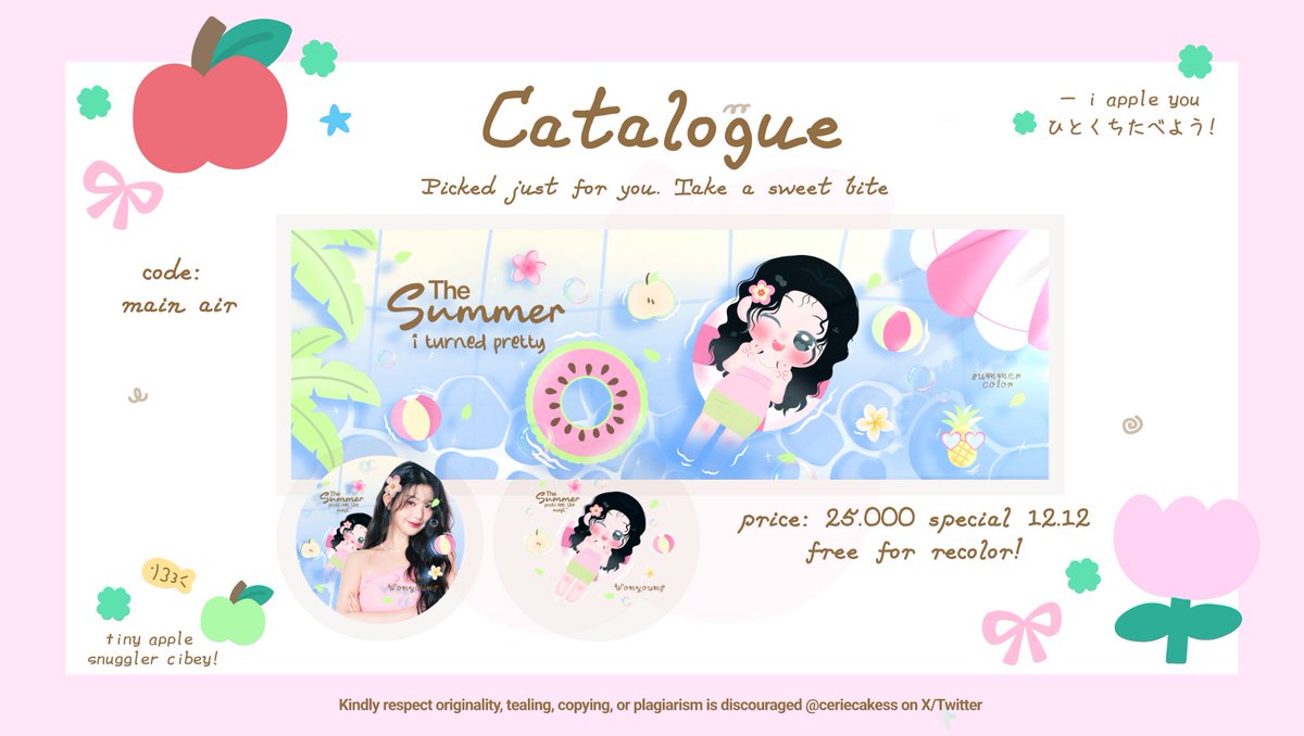 ceriecakess's tweet image. help repost, arigatoo 𖹭

aloo! it's 12.12 day ⭐ *yippiee  special hari ini, bEY petani apel ada promo 10% untuk semua layout chibi?! 🩴🪴🌀 yuk petik buah segar mu di kebun bEY apel sebelum jatuh di keranjang orang lain! h_______&amp;lt; 🗑🍏💧💬 *cekie alt ia

#zonauang #zonaba