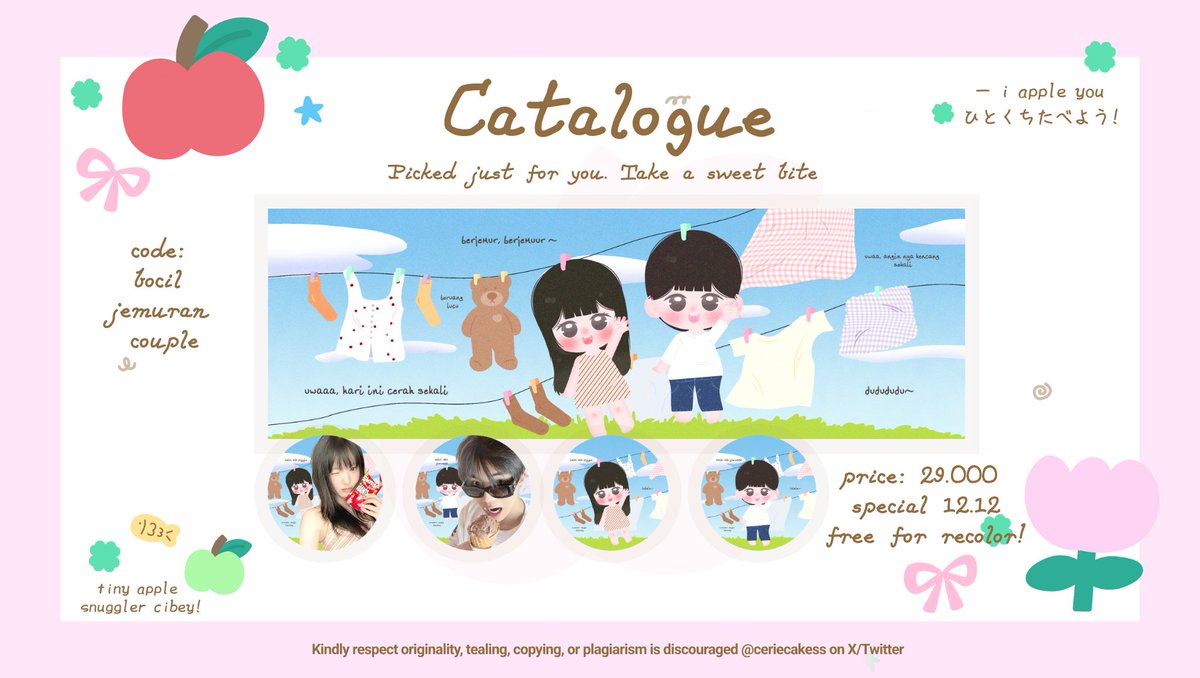 ceriecakess's tweet image. help repost, arigatoo 𖹭

aloo! it's 12.12 day ⭐ *yippiee  special hari ini, bEY petani apel ada promo 10% untuk semua layout chibi?! 🩴🪴🌀 yuk petik buah segar mu di kebun bEY apel sebelum jatuh di keranjang orang lain! h_______&amp;lt; 🗑🍏💧💬 *cekie alt ia

#zonauang #zonaba