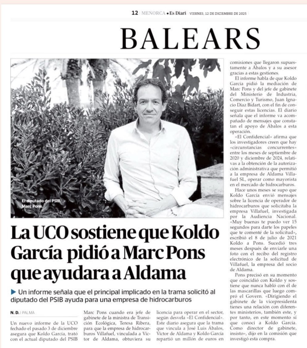 La UCO segueix estirant des fil d'una trama que esquitxa fort al PSOE i en especial al PSIB. Armengol està aforada🤨 però ara surt un nom, Marc Pons, sa seua mà dreta...Balears torna a estar en boca de tots  i per una trama d unes dimensions que encara no es coneixen😖