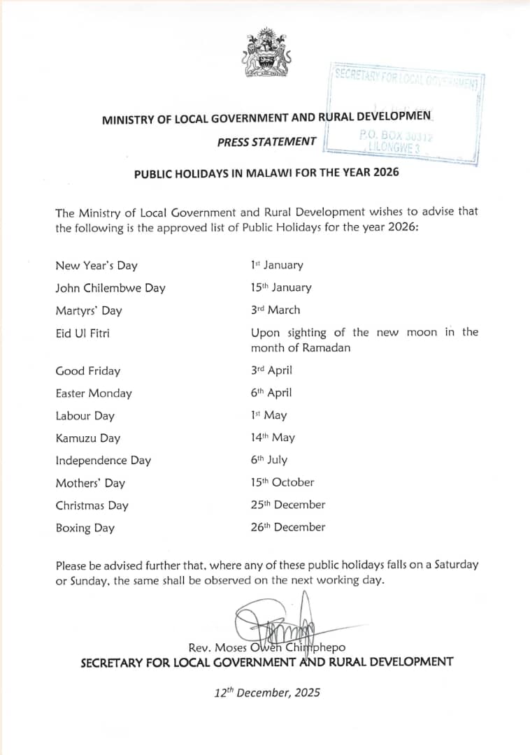 2026 Public Holidays